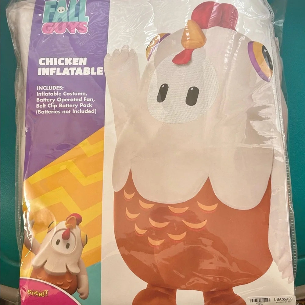 Fall Guys Youth Inflatable Chicken Costume - White and Brown - Picture 2 of 5
